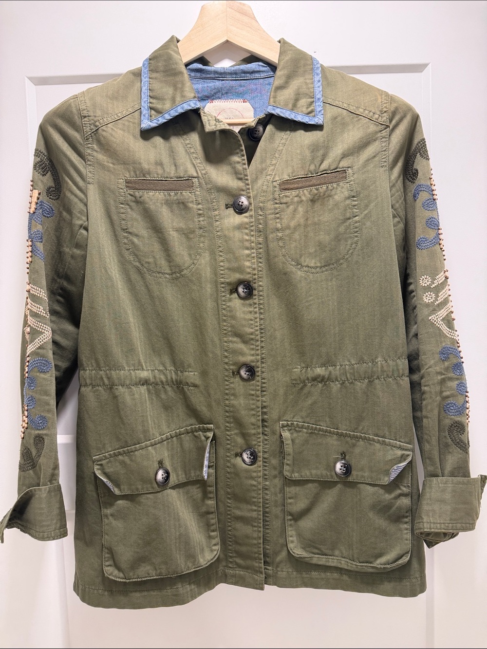 HEI HEI Anthropologie Embroidered Olive Utility Jacket XS